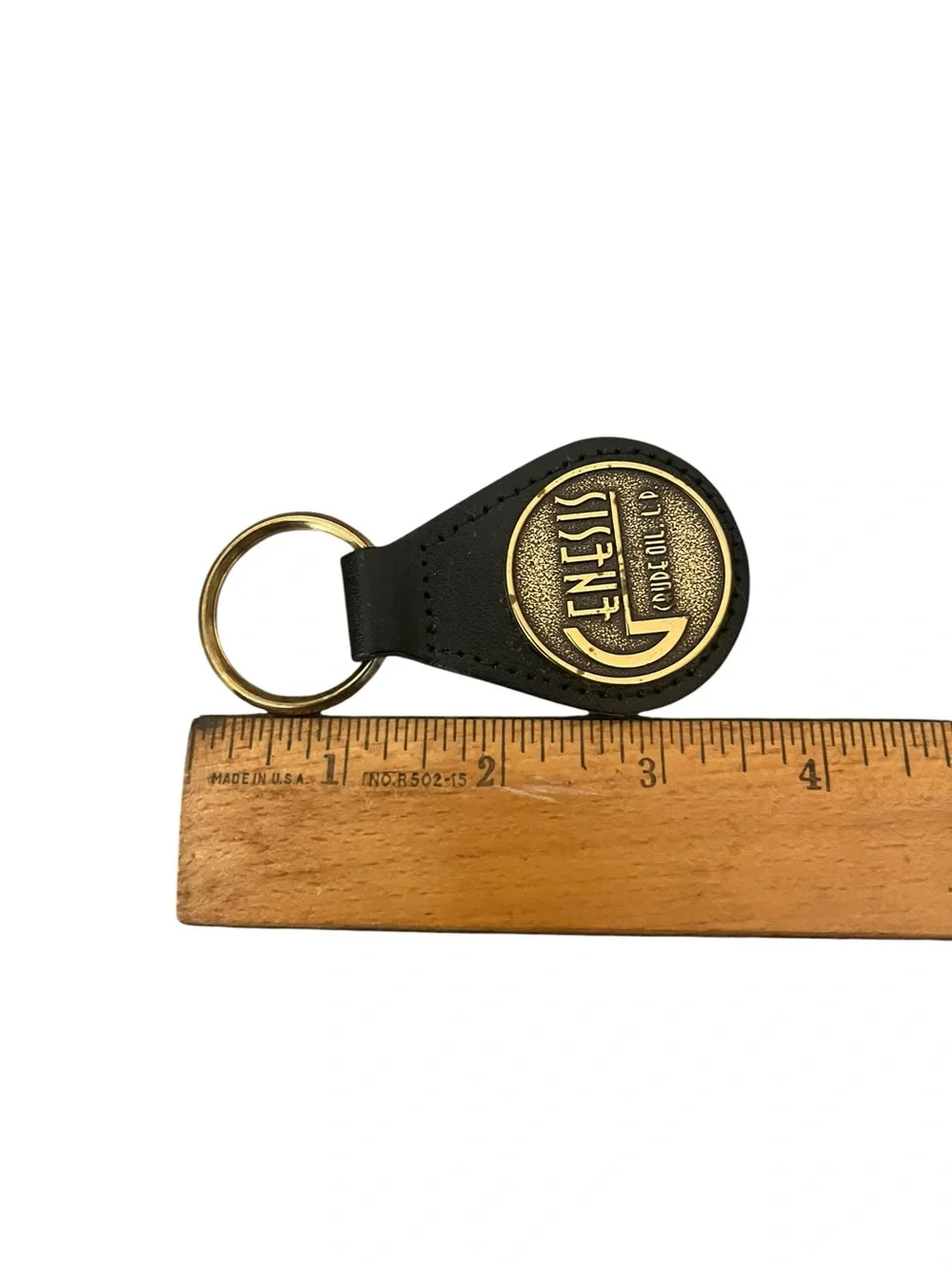 Genesis Crude Oil Stitched Leather Key Fob Gold Tone Metal Medallion Key Holder